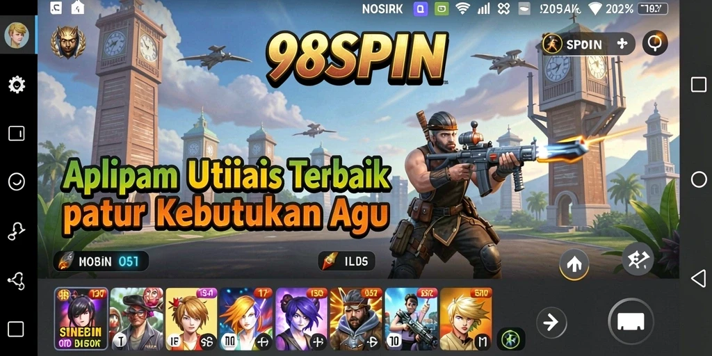Tampilan utama aplikasi 98SPIN menunjukkan berbagai fitur utilitas.