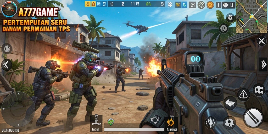 Tangkapan layar A777GAME menunjukkan aksi seru dalam pertempuran TPS.