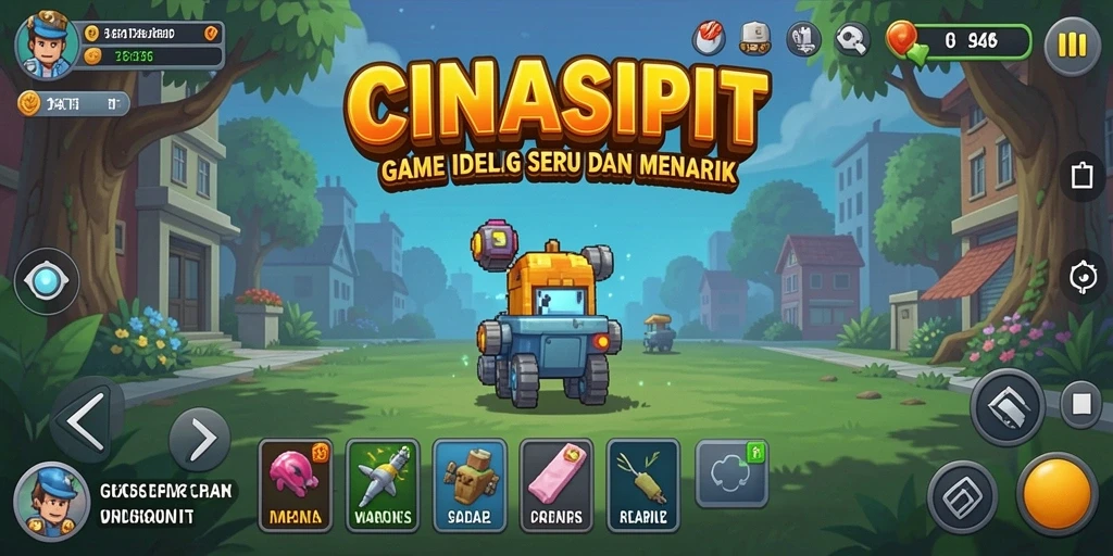 Tangkapan layar gameplay CINASIPIT dengan karakter dan sumber daya yang menarik.