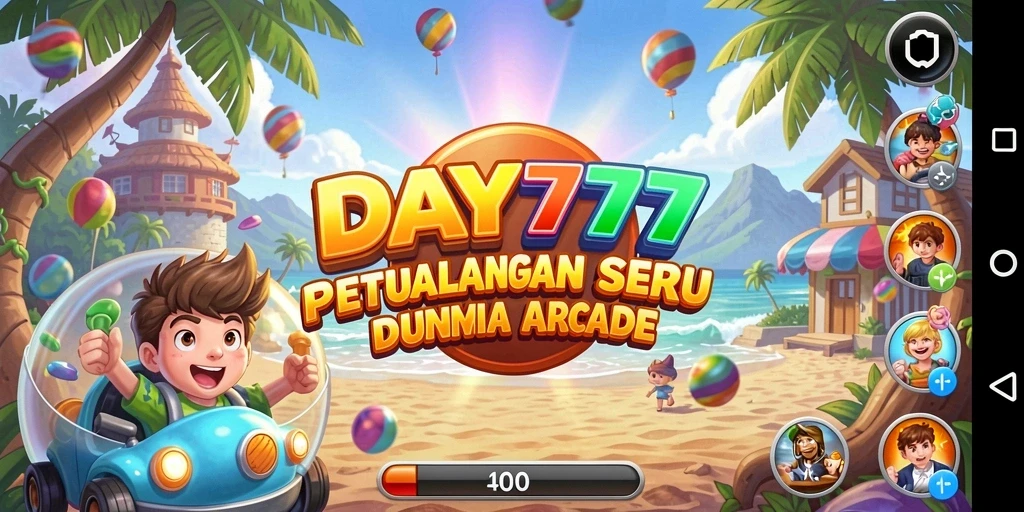 Screenshot menunjukkan gameplay menarik dari DAY777 di level arcade.
