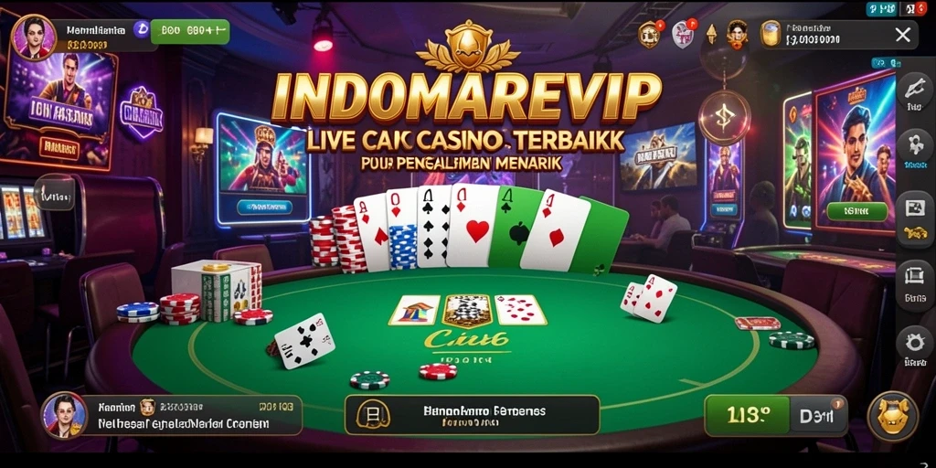 Tangkapan layar gameplay INDOMAREVIP yang menunjukkan dealer langsung dan suasana kasino.