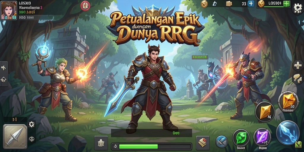 Screenshot utama menunjukkan aksi seru dalam pertempuran RPG.