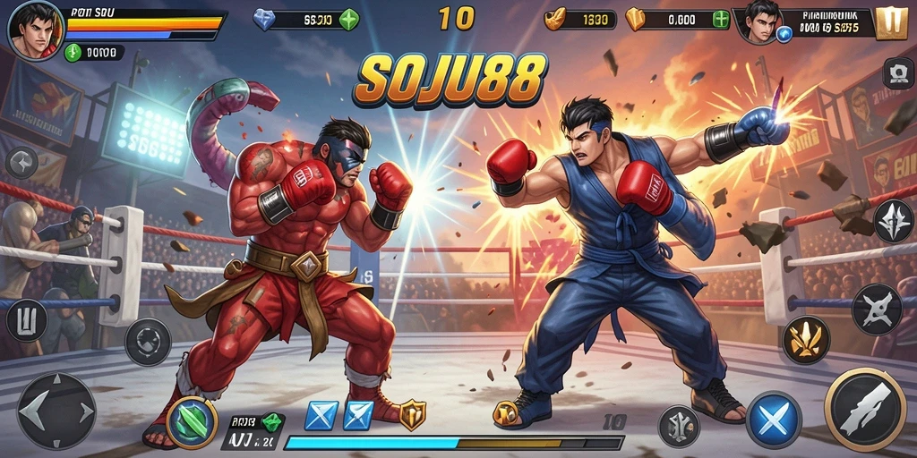 Tampilan gameplay seru dari SOJU88 yang menampilkan aksi pertarungan epik.