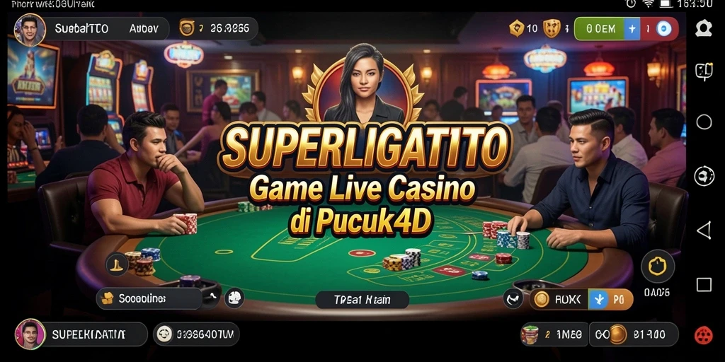 Screenshot SUPERLIGATOTO menampilkan dealer profesional dan permainan Live Casino yang mendebarkan.