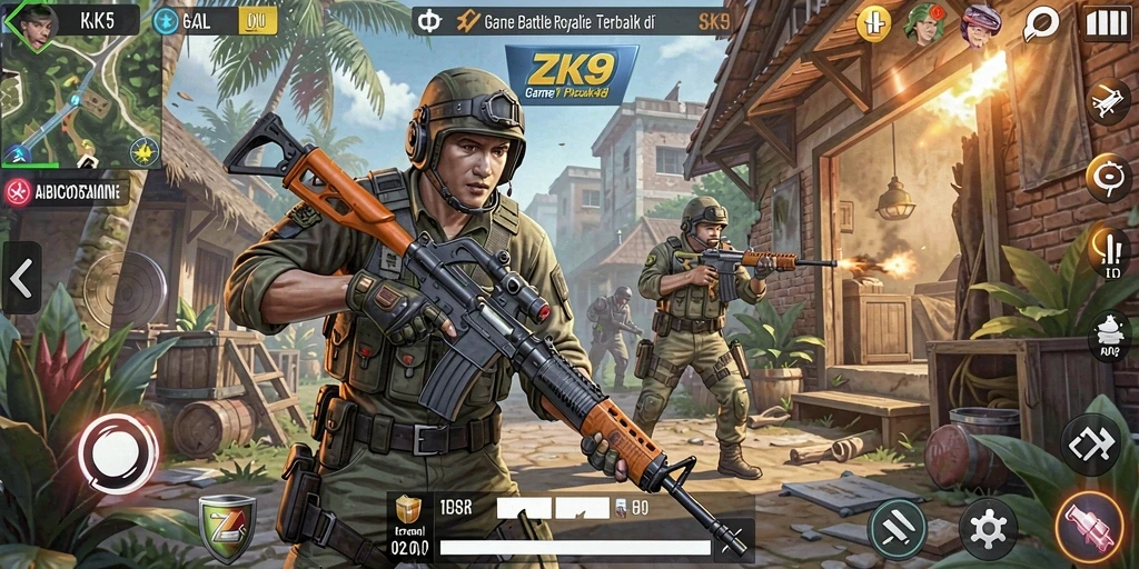 Screenshot gameplay ZK9 dalam mode Battle Royale yang mendebarkan.